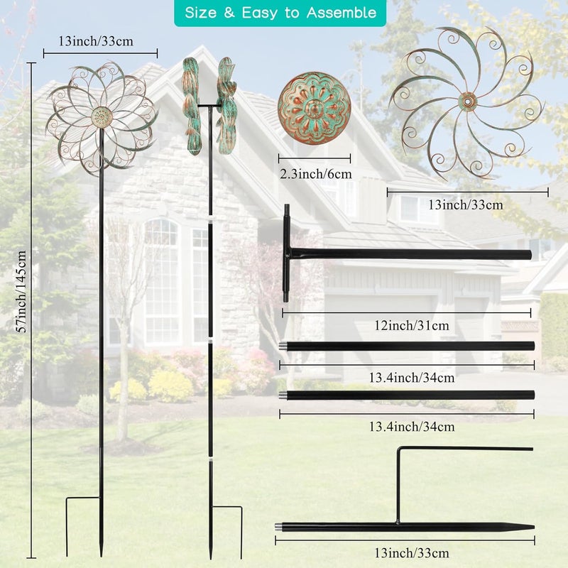 VEWOSTAR Wind Spinners Outdoor Wind Spinner Metal 13” Dia Wind Spinners for Yard and Garden Decor Pinwheels Wind Sculptures & Spinners(57” H) - Image 3